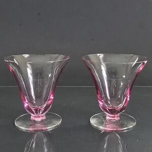 2 Vintage Tiffin Franciscan Wisteria Pink Oyster Fruit Cocktail Footed Glasses